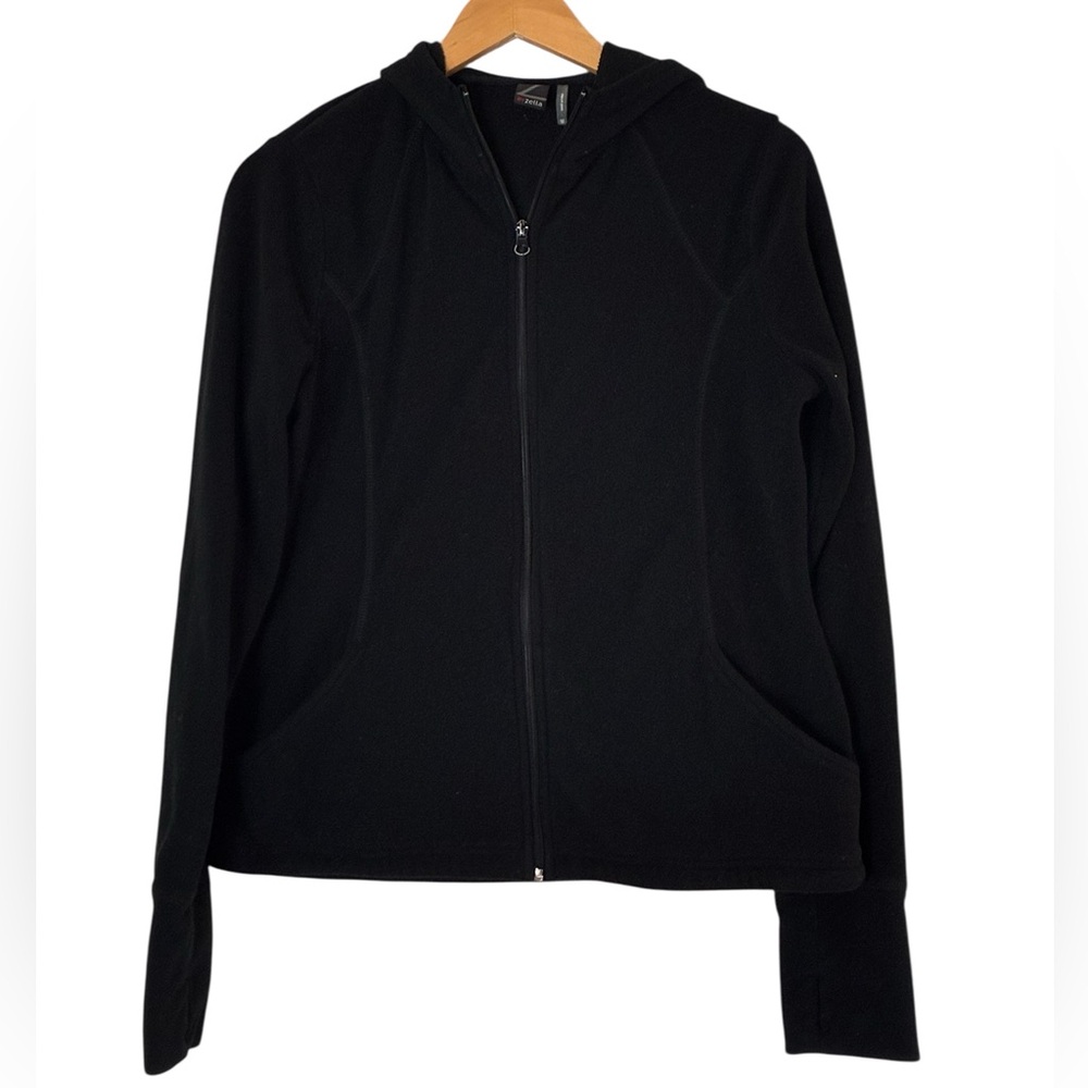 Zella | Athletic gym black zip front athletic fitted hoodie jacket